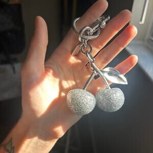 Coach Silver Cherry Bag Charm Glitter Keychain Monochrome Y2K